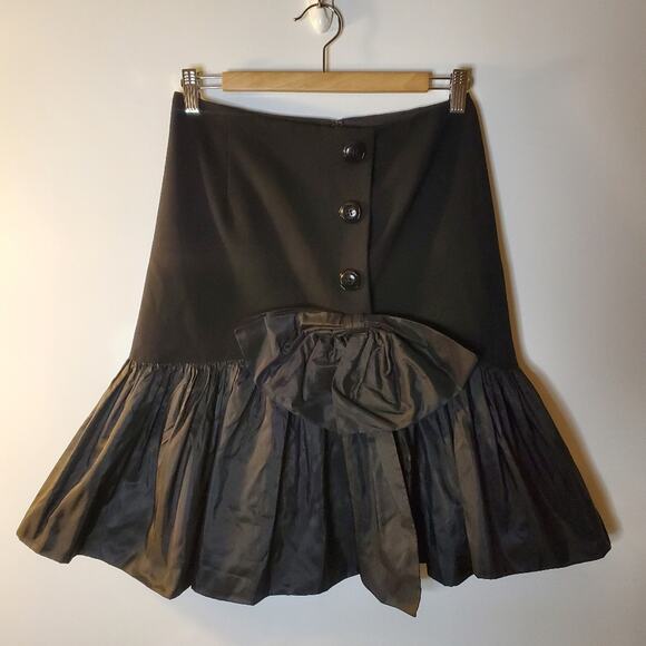 Vintage Rickie Freeman Teri Jon Black flare bow tie front designer skirt Size 4 - Picture 1 of 10